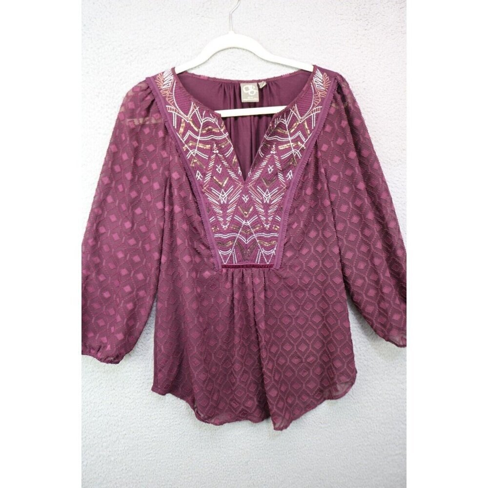 One September Anthro. Beaded Sequins Swiss Dot Tunic-Medium-Long Puff Sleeves